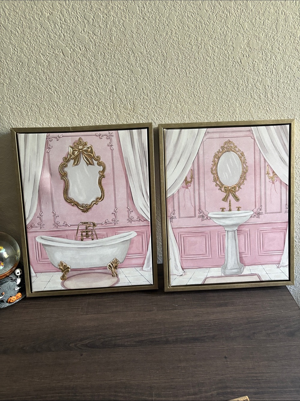 Pink Coquette Bath Wall Art Set - Elegant Bathroom Prints framed